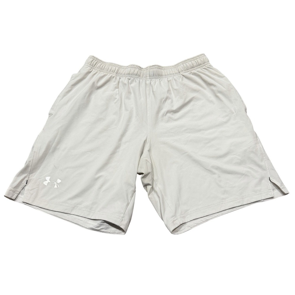 Under Armor Men's Athletic Volley Shorts White Pockets Liner Drawstring Fitted L